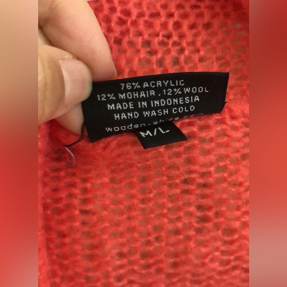 Wooden Ships Set 2 Piece Wrap Cardigan Mohair Wool With Scarf Coral Size M/L - Picture 4 of 8